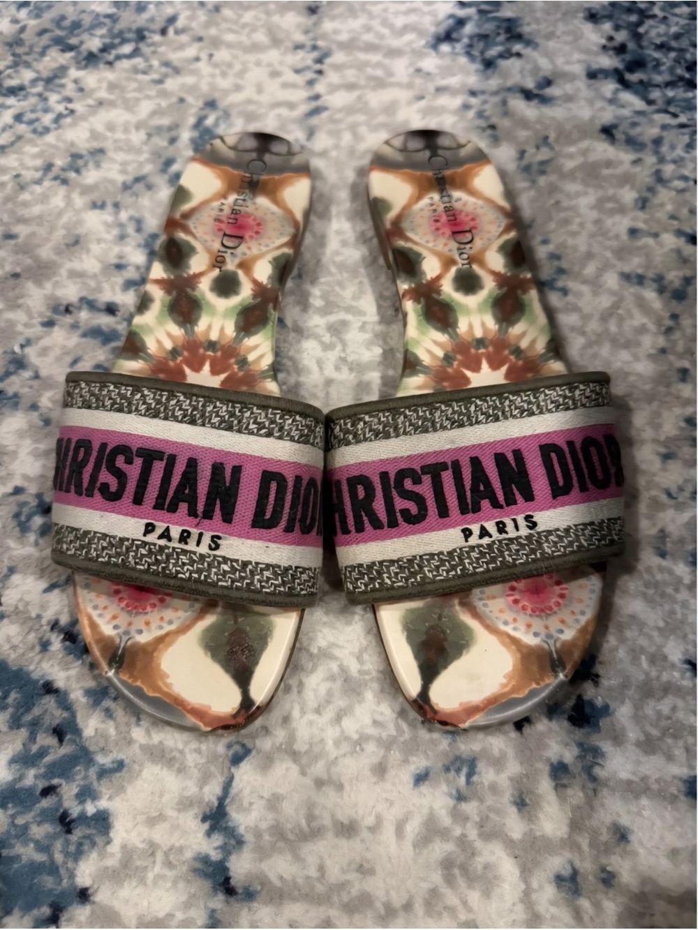 Dior Pink and Green Slide Sandals - Christian Dior
